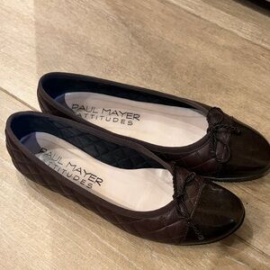 Paul Mayer Dark Brown Quilted Flats with Patent toe